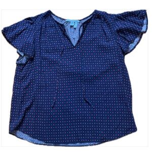 Draper James Navy and Red Polka Dot Blouse